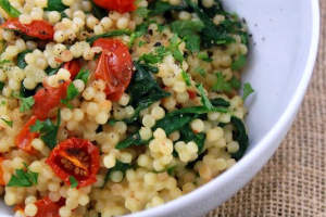 Israeli Couscous with Oven Roasted Tomatoes & Spinach