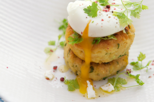Yellow Lentil Cakes With Poached Eggs