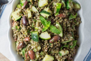 Cold Lentil Salad with Cucumbers & Olives